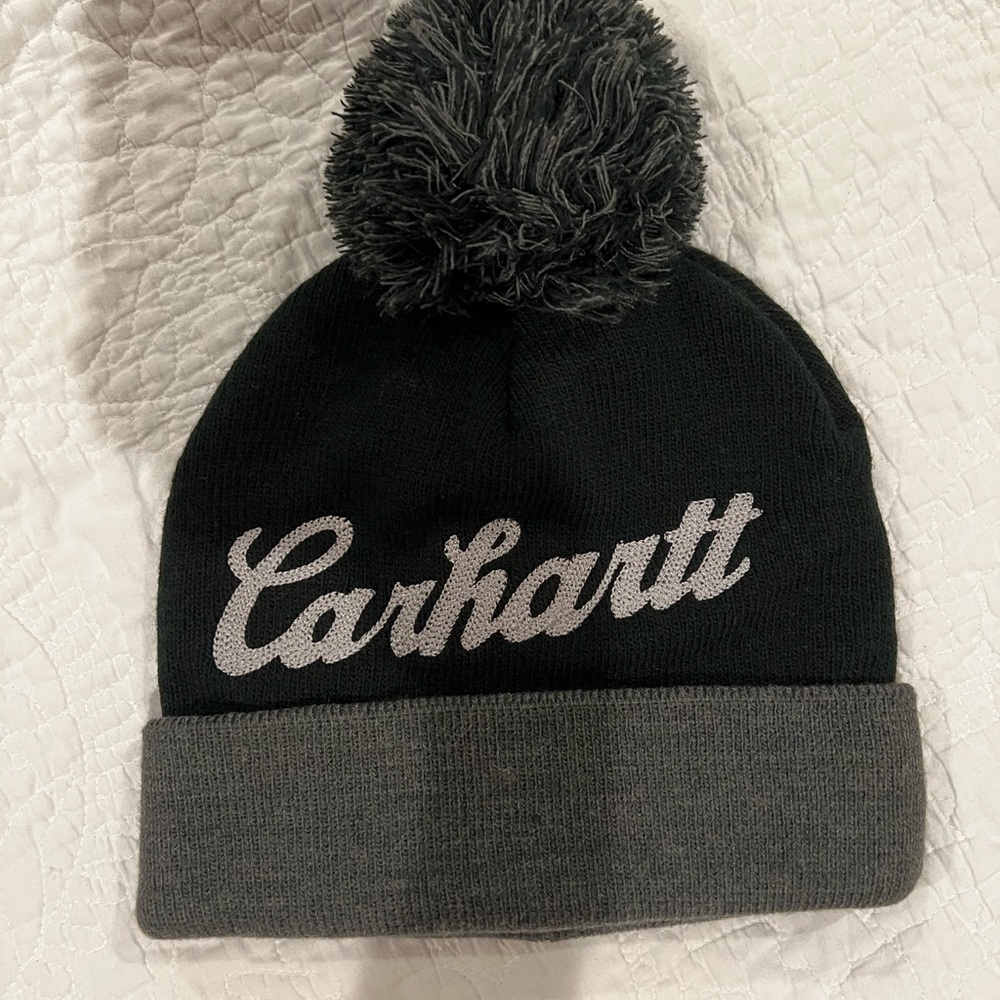 Carhartt Black and Gray Pom Beanie
